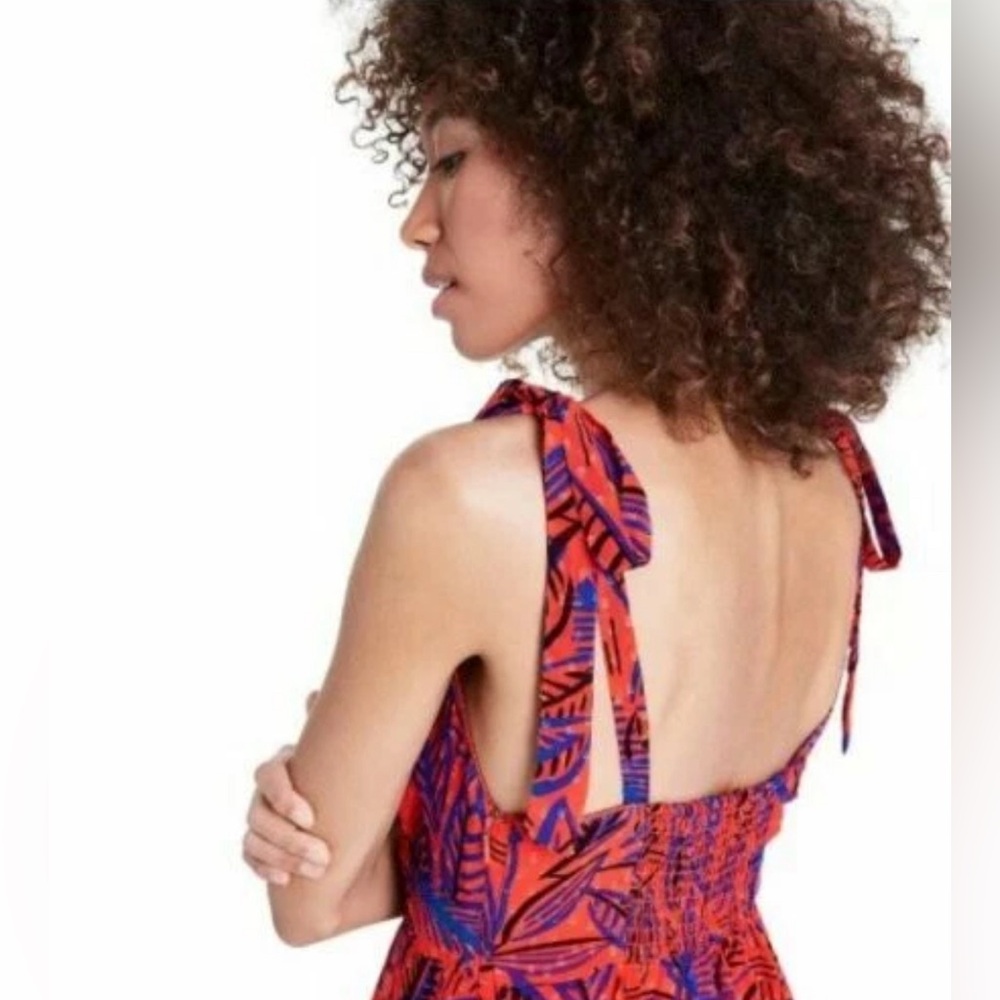 ALEXIS for Target Dress Orange Blue Botanical Tie Strap Asymmetrical Hem 2X NWT - Picture 3 of 9
